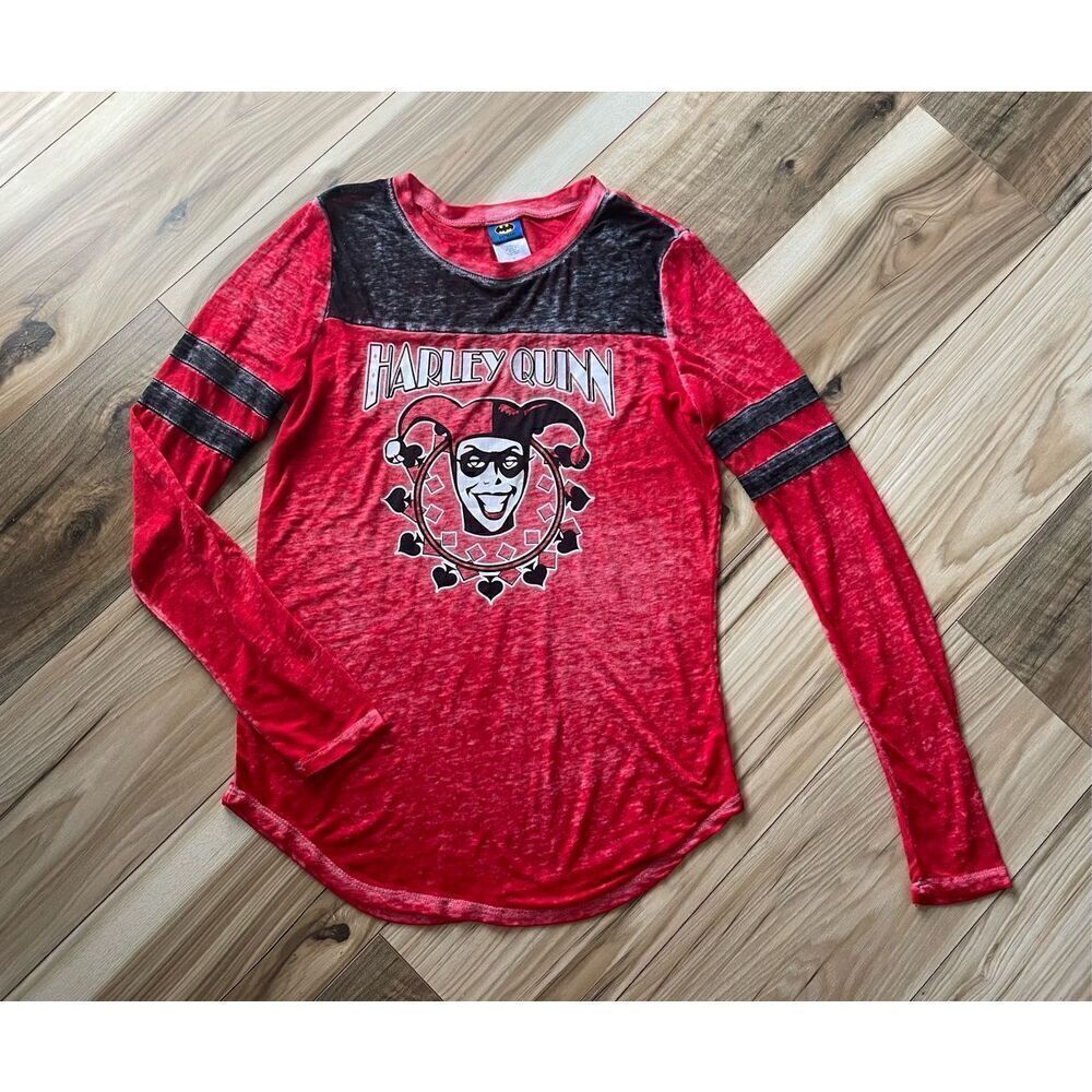 Batman Harley Quinn Women’s Red Black Long Sleeve Shirt Sz M